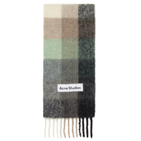 Acne Studios Scarf - Oversized Mohair Check - Green and Grey - Picture 1 of 3